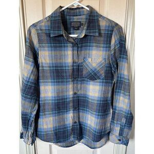 Pendleton Womens Small Blue Plaid Long Sleeve Full Button Fleece Shirt